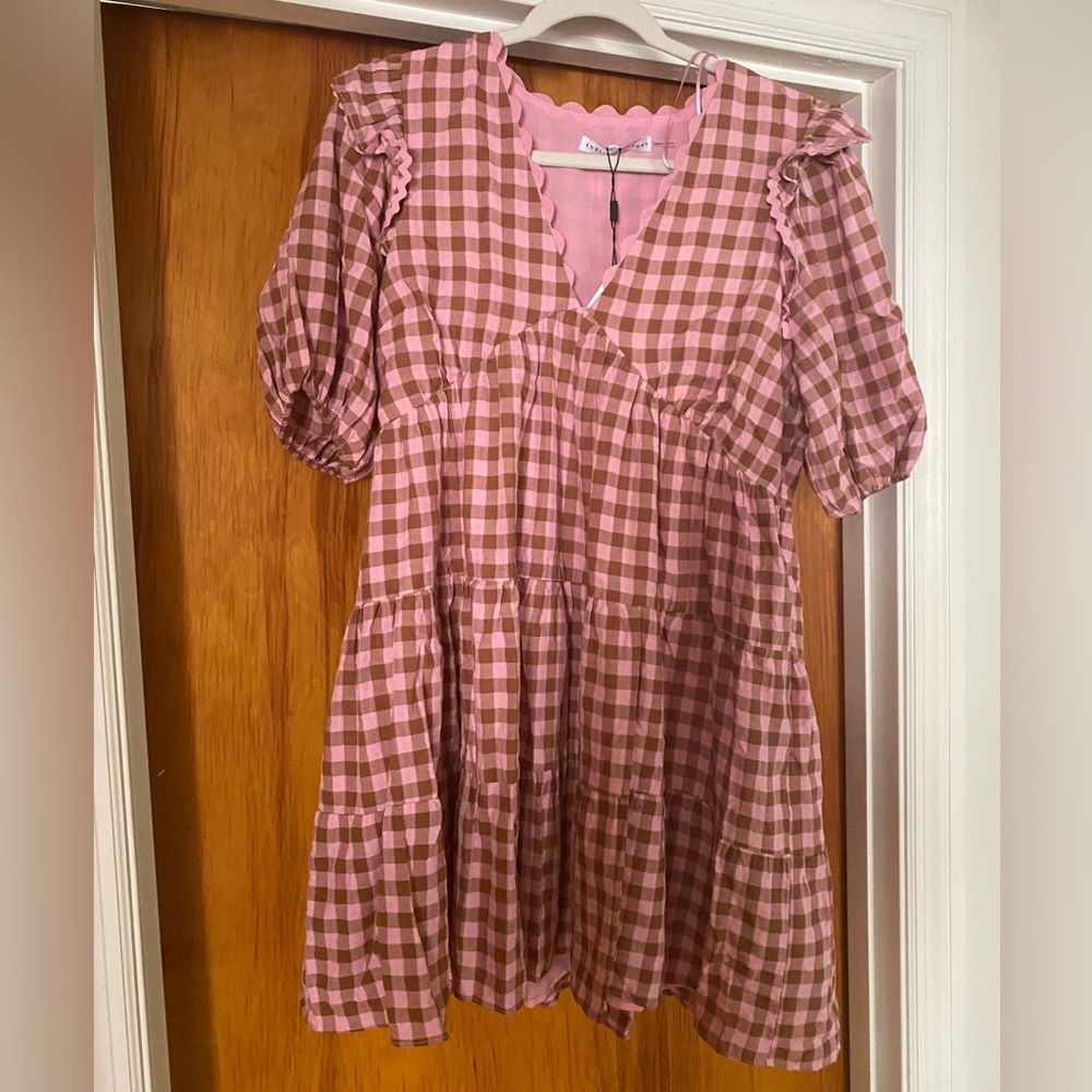 Pink gingham ruffle dress